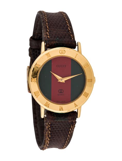 gucci gold watch leather strap|Gucci watch women rubber strap.